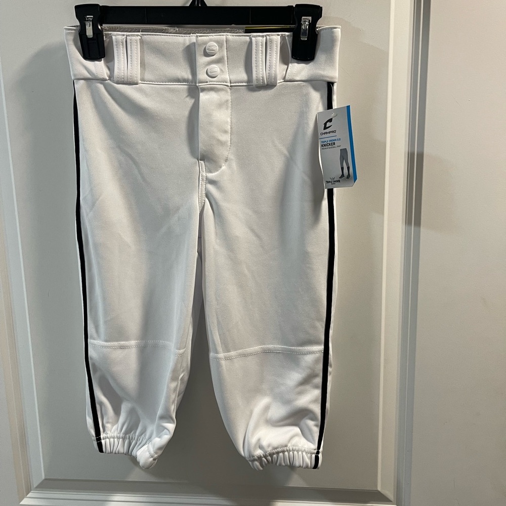 Kids White Baseball Pants with Black Side Piping - Performance Fit